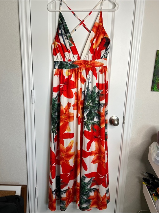 Dresses & Skirts - Tropical Floral Maxi Dress in Red & Orange